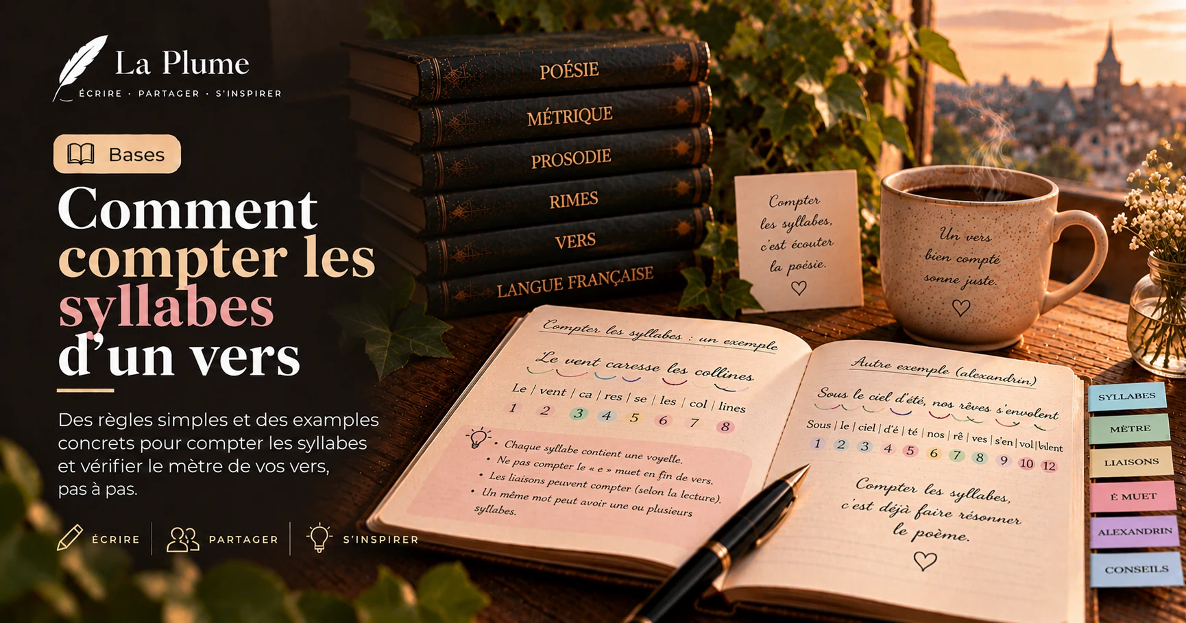 Illustration de l'article « Comment compter les syllabes d'un vers » — La Plume, application de poésie