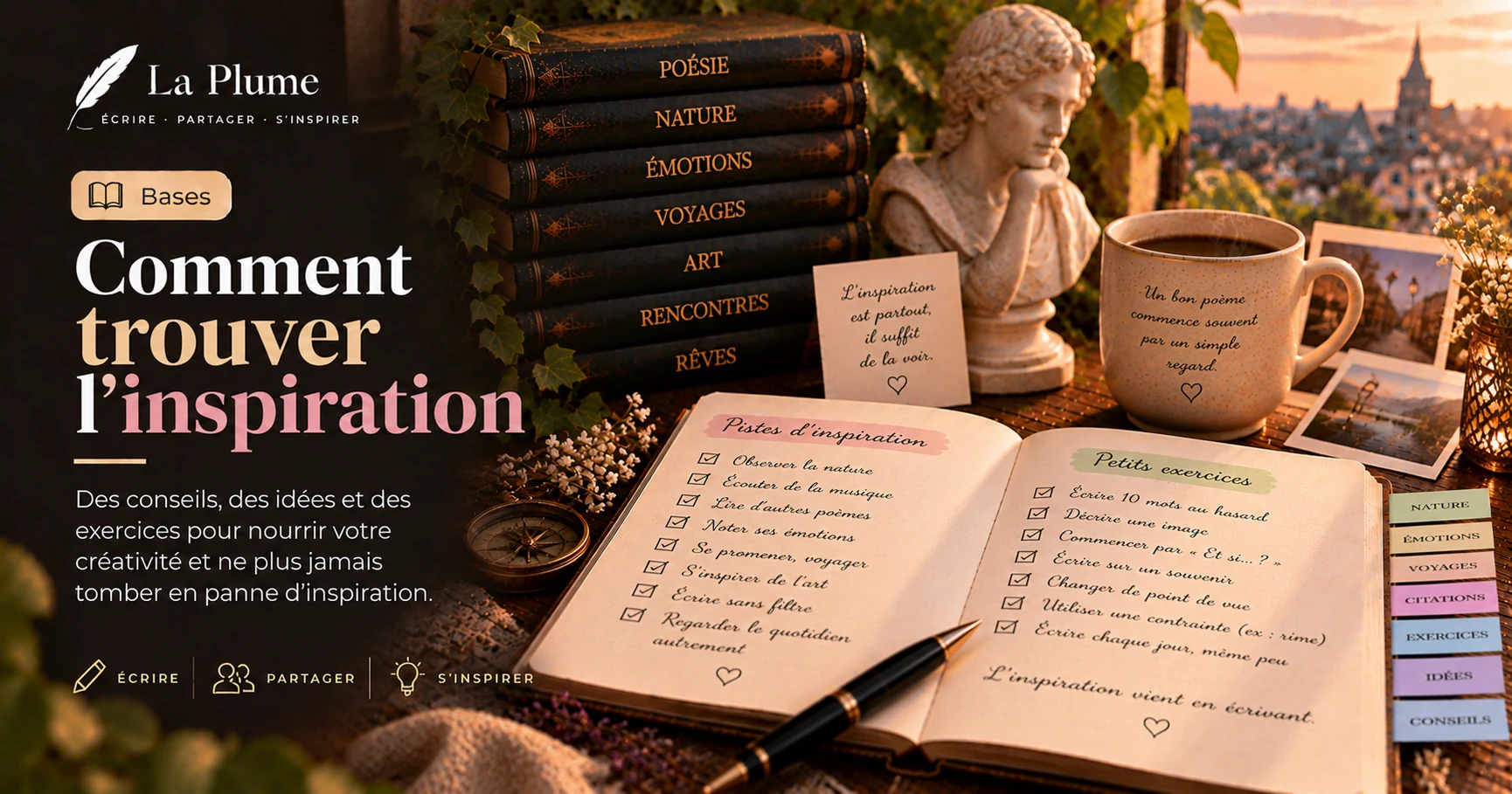 Illustration de l'article « Comment trouver l'inspiration » — La Plume, application de poésie