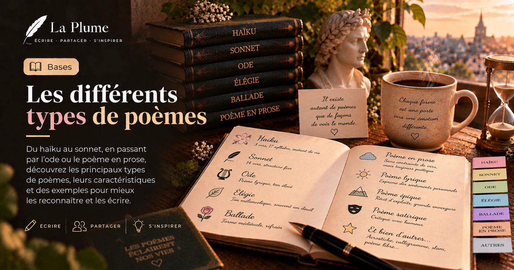 Illustration de l'article « Les différents types de poèmes » — La Plume, application de poésie