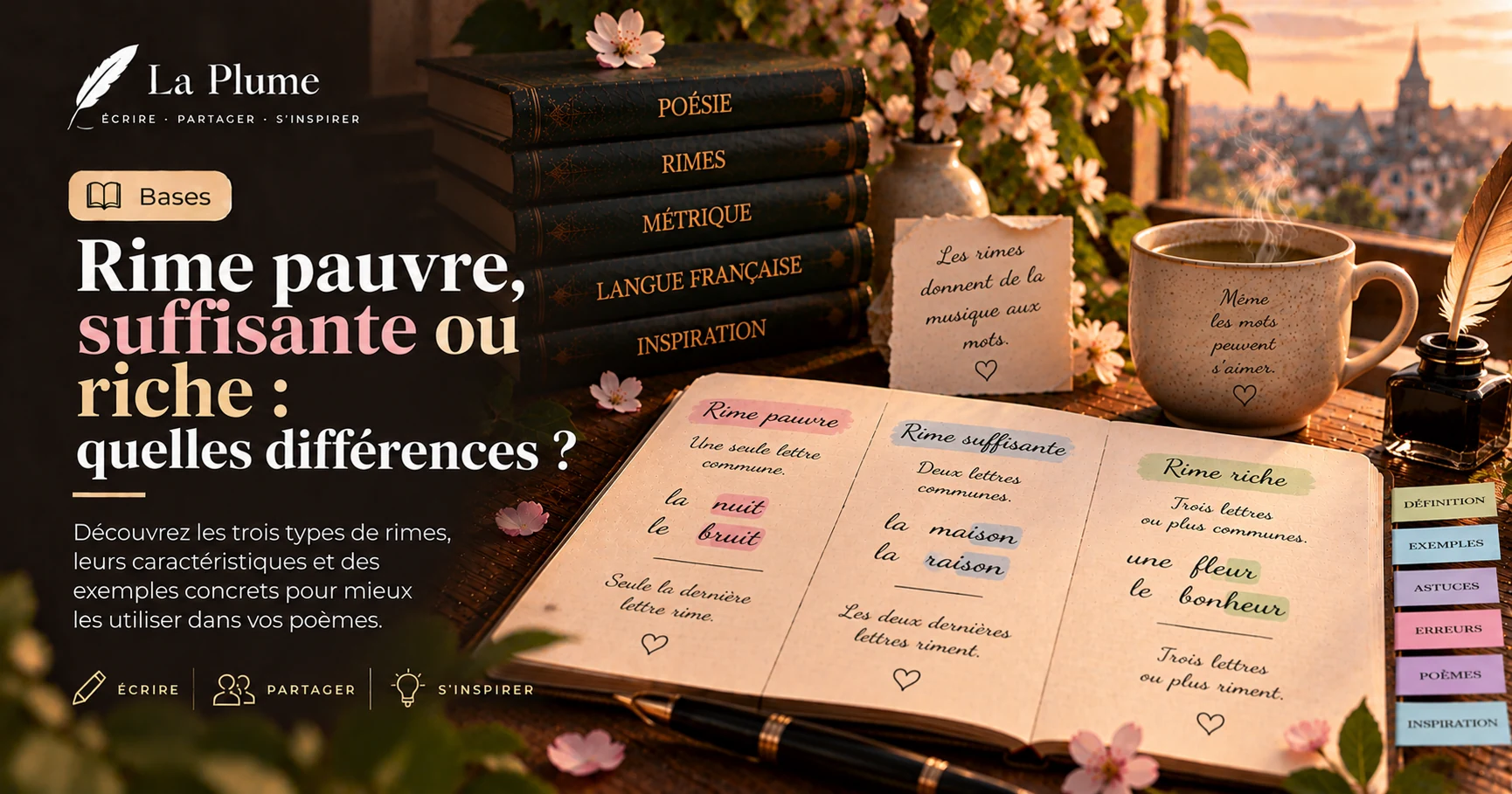 Illustration de l'article « Rime pauvre, suffisante ou riche : quelles différences ? » — La Plume, application de poésie